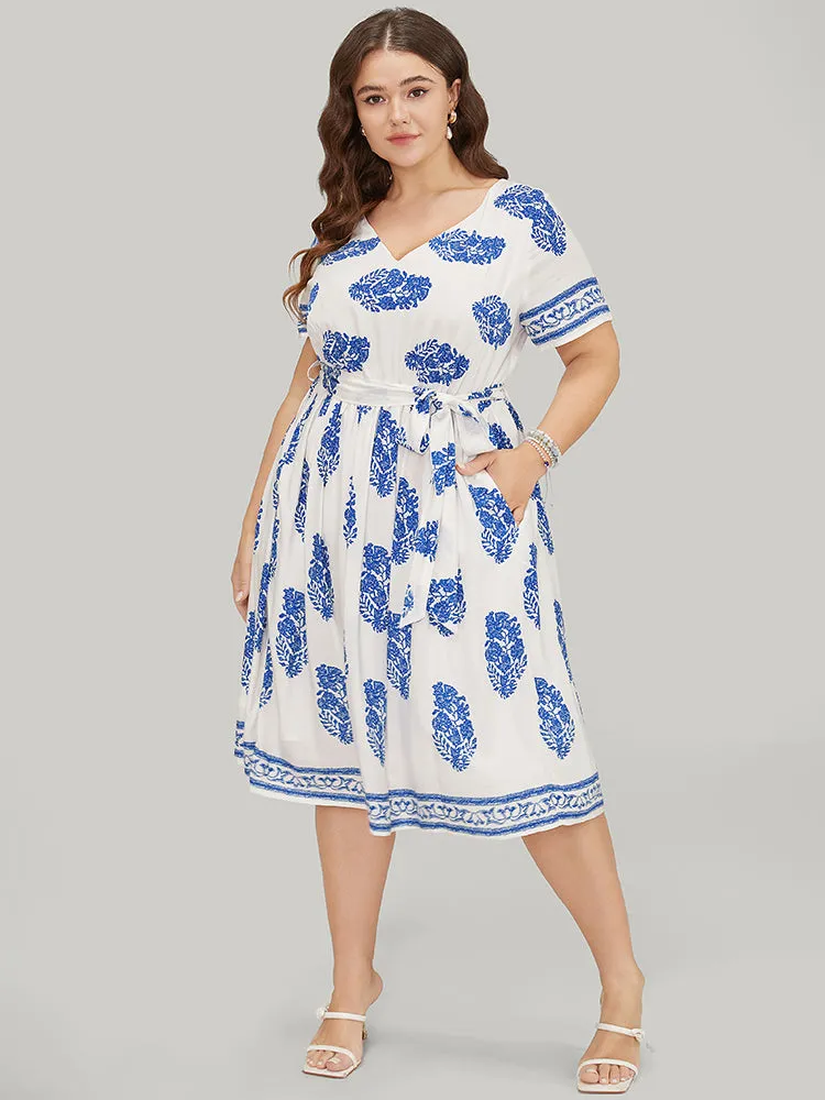 Floral Print Pocket Belted Ruffle Hem Knee Dress sold by Bloomchic product image thumbnail 4