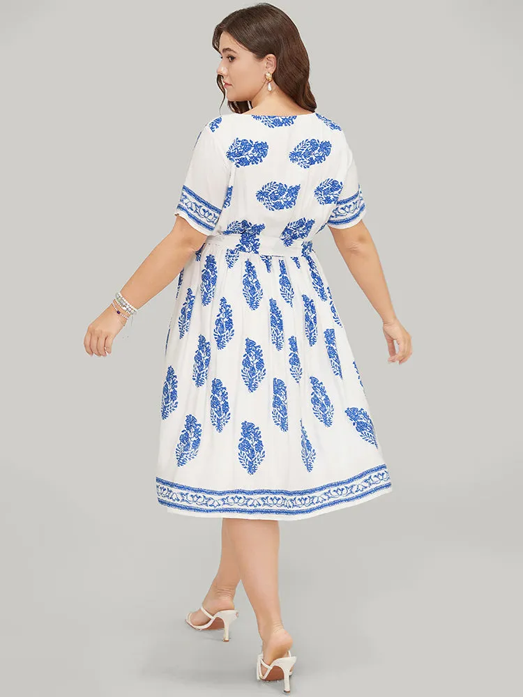 Floral Print Pocket Belted Ruffle Hem Knee Dress sold by Bloomchic product image thumbnail 2