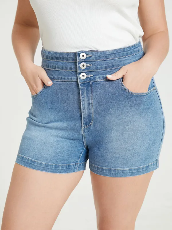 Very Stretchy Medium Wash Stitch Trim Denim Shorts sold by Bloomchic