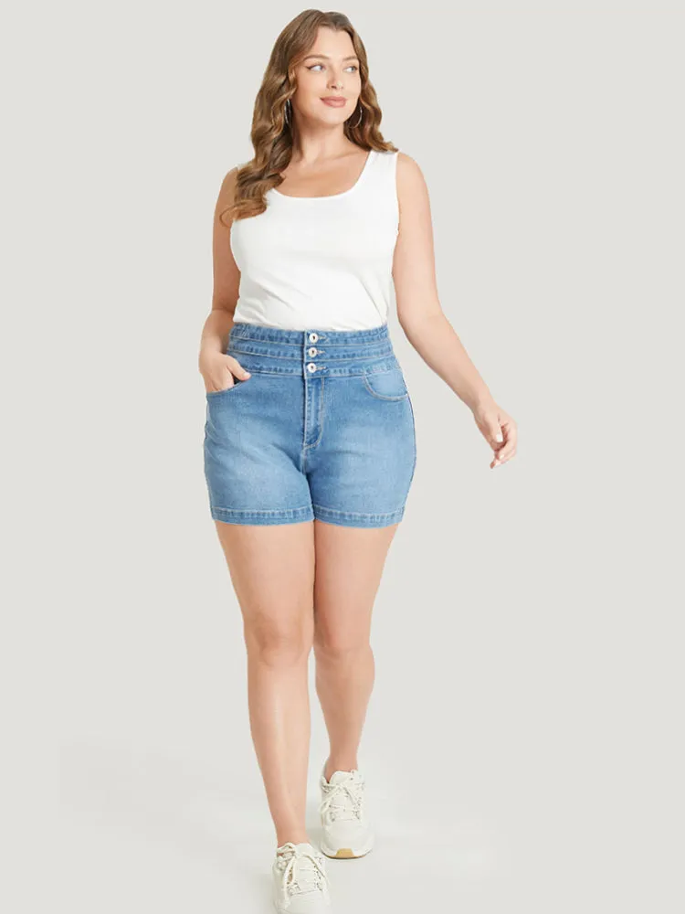 Very Stretchy Medium Wash Stitch Trim Denim Shorts sold by Bloomchic product image thumbnail 2