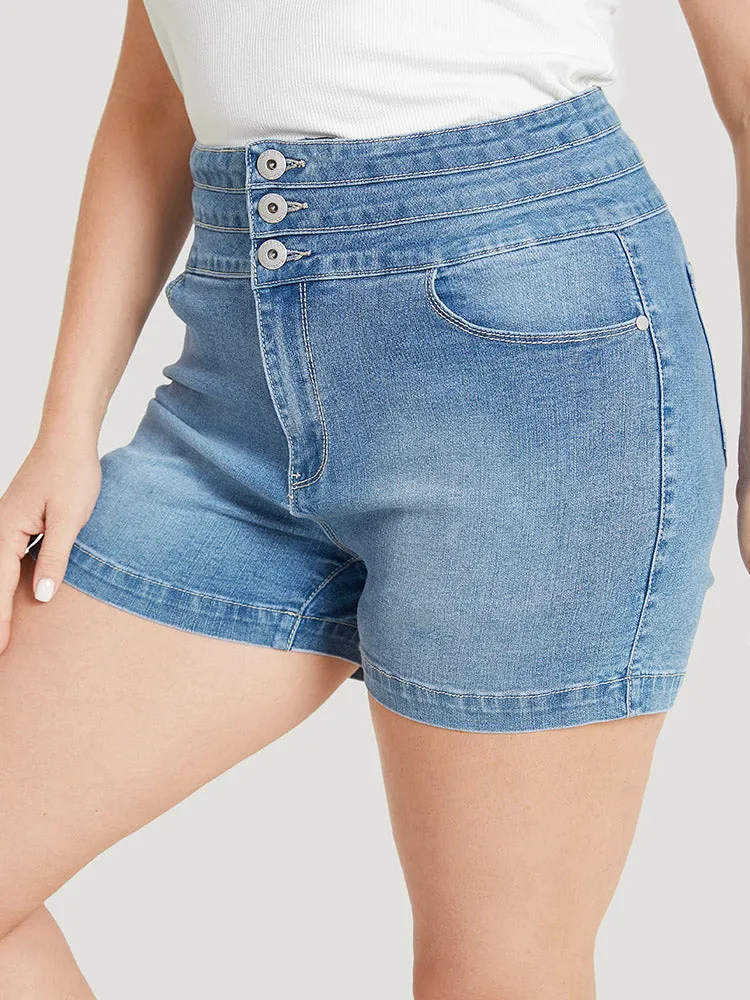 Very Stretchy Medium Wash Stitch Trim Denim Shorts sold by Bloomchic product image thumbnail 3