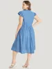 Plain Pocket Ruffle Tie Neck Cap Sleeve Broderie Anglaise Dress sold by Bloomchic