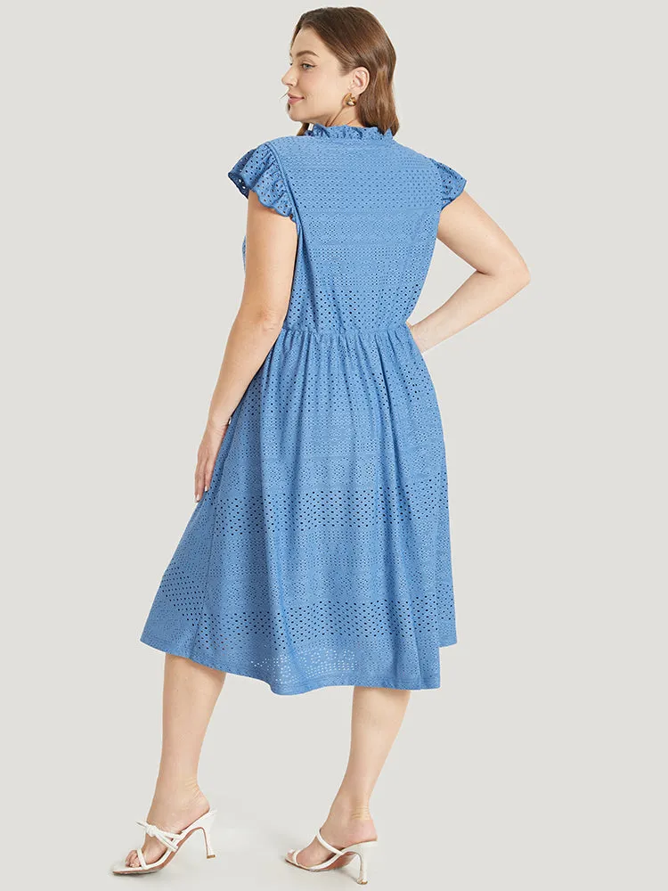 Plain Pocket Ruffle Tie Neck Cap Sleeve Broderie Anglaise Dress sold by Bloomchic product image thumbnail 5