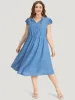 Plain Pocket Ruffle Tie Neck Cap Sleeve Broderie Anglaise Dress sold by Bloomchic