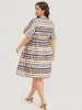 Bandana Print Pocket Ruffle Keyhole Knee Dress sold by Bloomchic