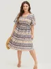 Bandana Print Pocket Ruffle Keyhole Knee Dress sold by Bloomchic