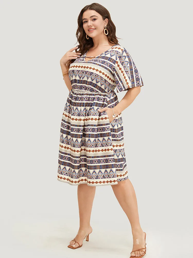 Bandana Print Pocket Ruffle Keyhole Knee Dress sold by Bloomchic product image thumbnail 3