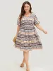Bandana Print Pocket Ruffle Keyhole Knee Dress sold by Bloomchic