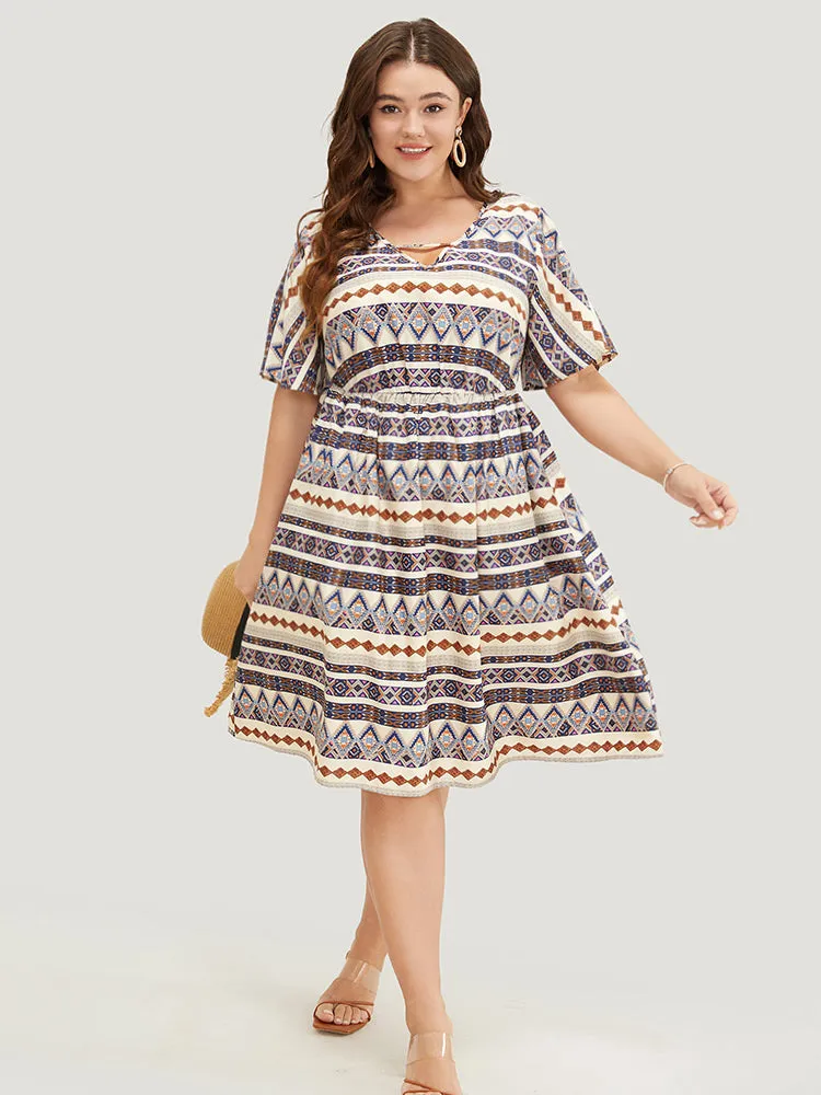 Bandana Print Pocket Ruffle Keyhole Knee Dress sold by Bloomchic product image thumbnail 4