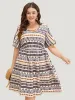 Bandana Print Pocket Ruffle Keyhole Knee Dress sold by Bloomchic