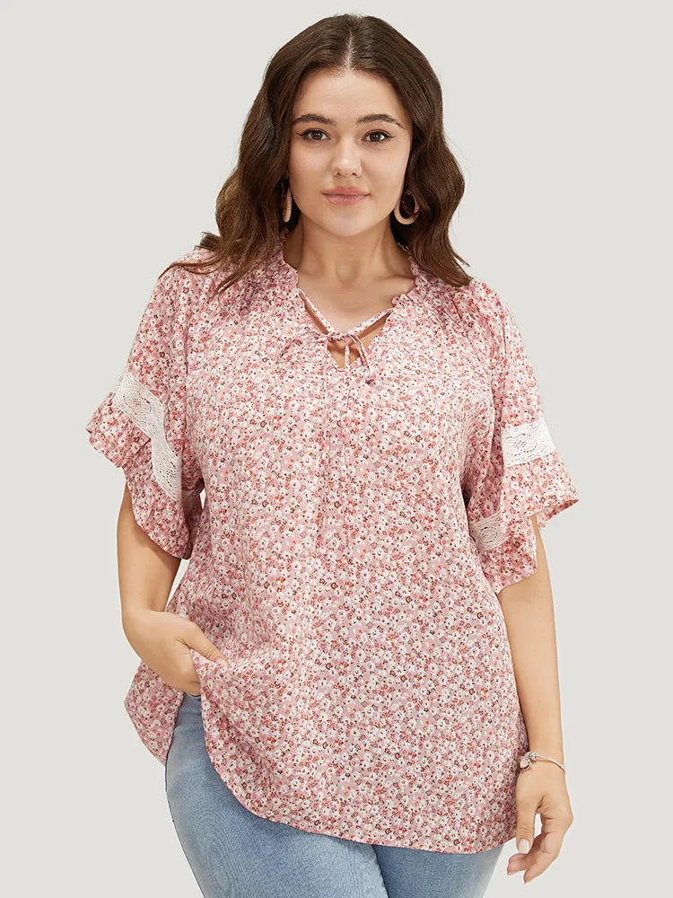Ditsy Floral Frill Trim Lace Ruffle Sleeve Tie Neck Blouse sold by Bloomchic product image thumbnail 5