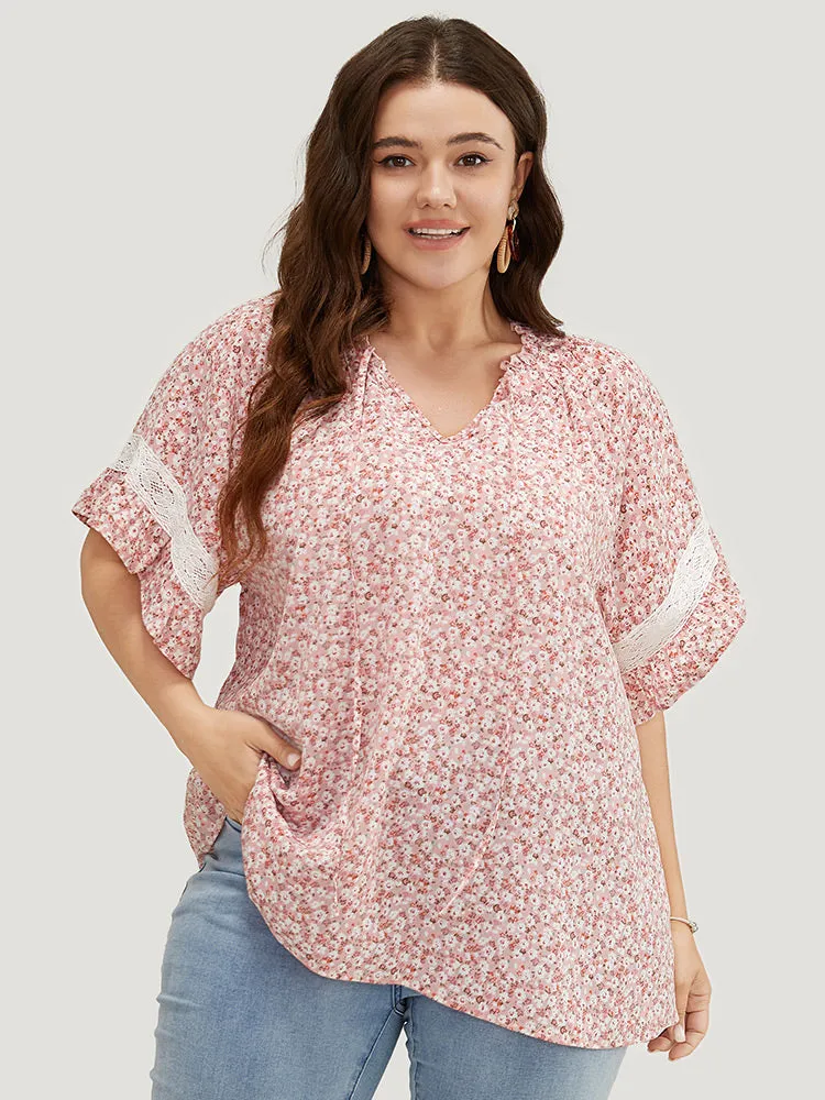 Ditsy Floral Frill Trim Lace Ruffle Sleeve Tie Neck Blouse sold by Bloomchic product image thumbnail 2