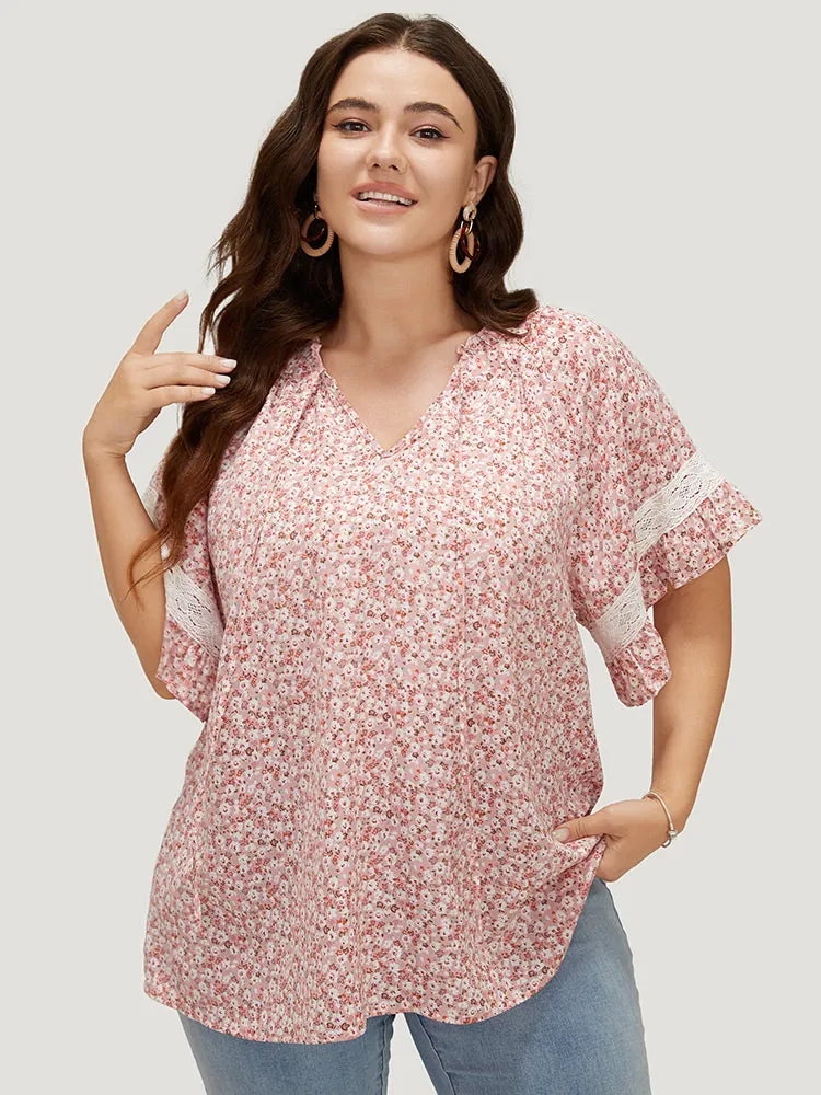 Ditsy Floral Frill Trim Lace Ruffle Sleeve Tie Neck Blouse sold by Bloomchic product image thumbnail 3
