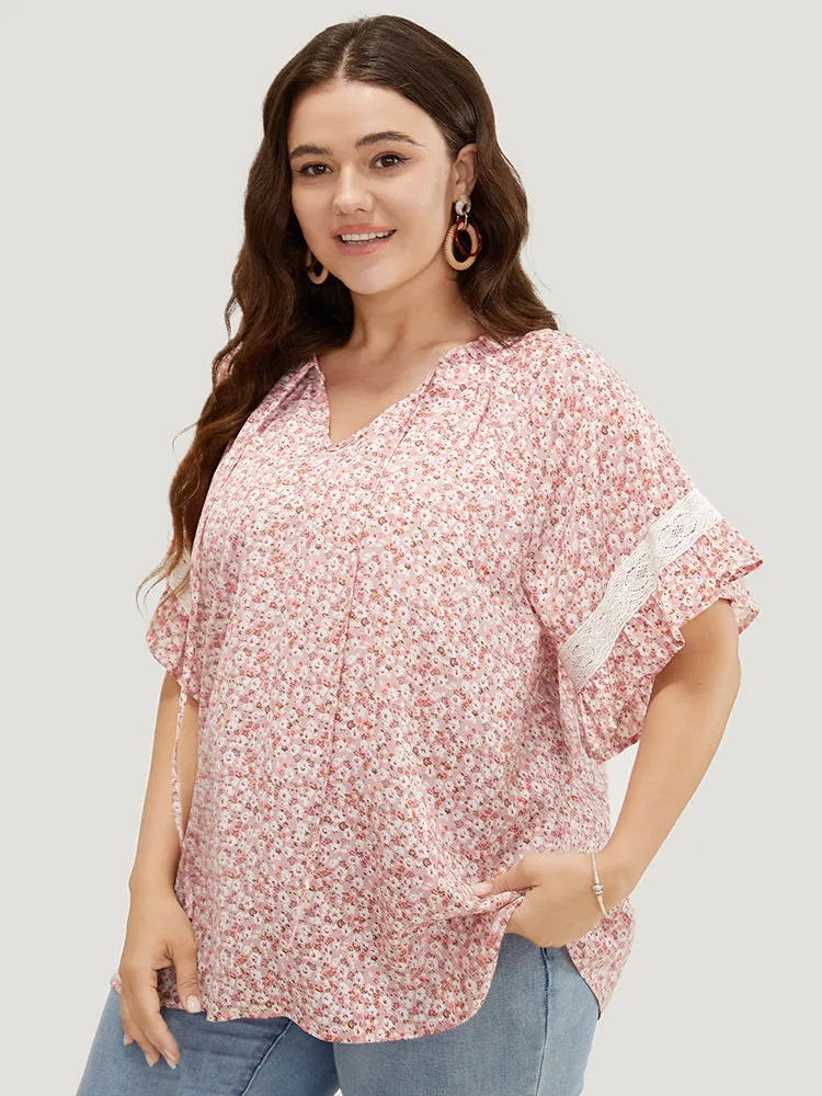 Ditsy Floral Frill Trim Lace Ruffle Sleeve Tie Neck Blouse sold by Bloomchic product image thumbnail 4