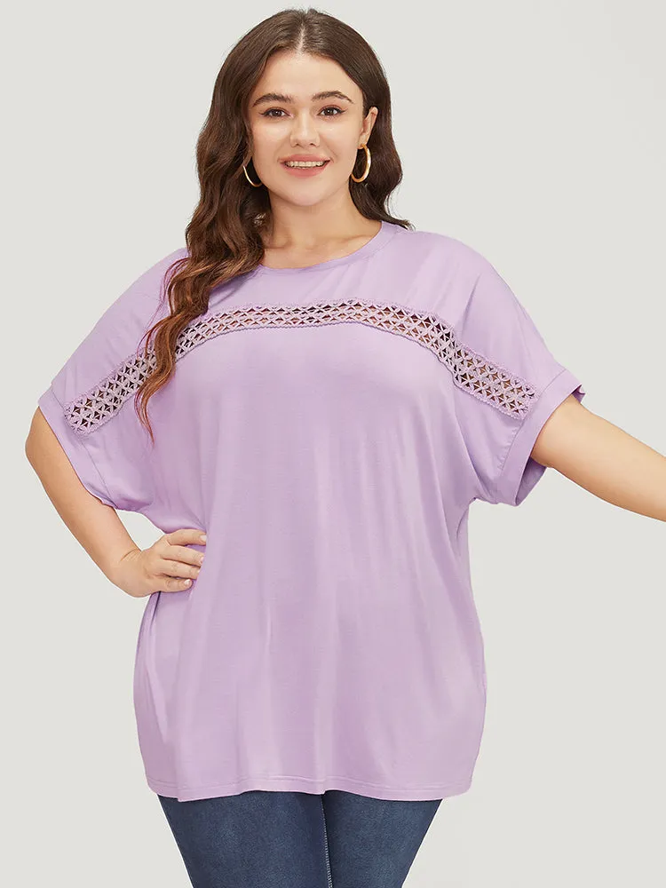 Solid Batwing Sleeve Eyelet Lace T-shirt sold by Bloomchic product image thumbnail 3