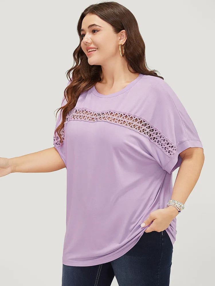 Solid Batwing Sleeve Eyelet Lace T-shirt sold by Bloomchic product image thumbnail 4