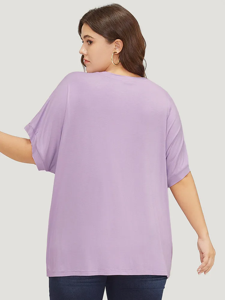 Solid Batwing Sleeve Eyelet Lace T-shirt sold by Bloomchic product image thumbnail 2