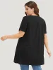 Moon & Letter Print Split Hem T-shirt sold by Bloomchic