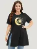 Moon & Letter Print Split Hem T-shirt sold by Bloomchic