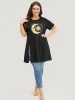 Moon & Letter Print Split Hem T-shirt sold by Bloomchic