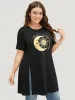 Moon & Letter Print Split Hem T-shirt sold by Bloomchic