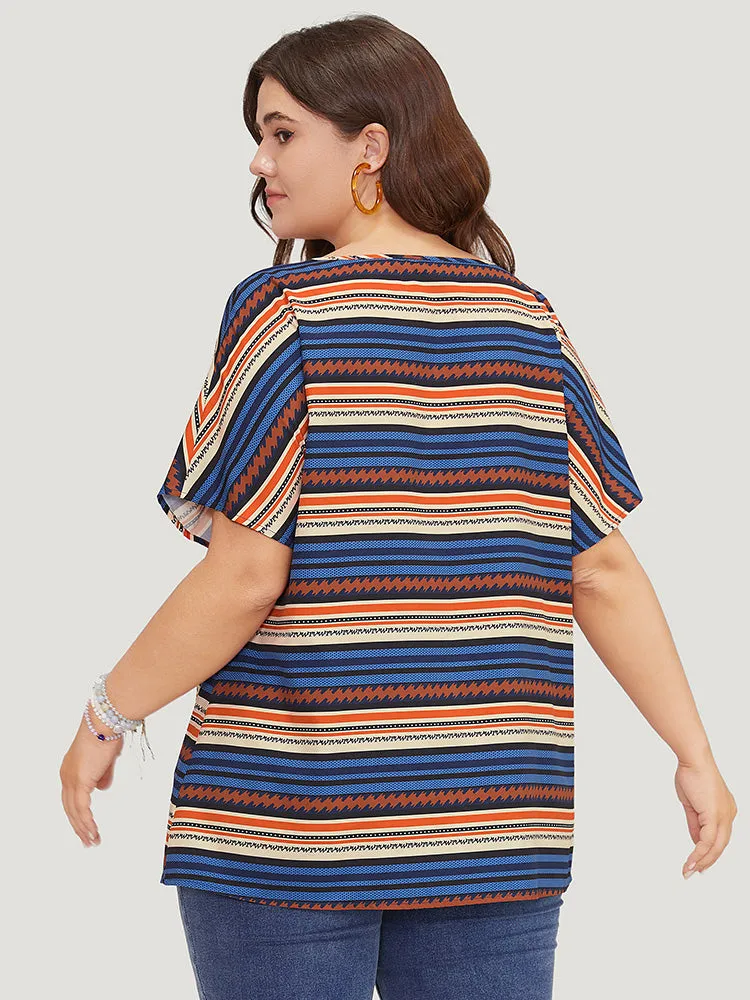 Striped Contrast Button Detail Batwing Sleeve Blouse sold by Bloomchic product image thumbnail 5