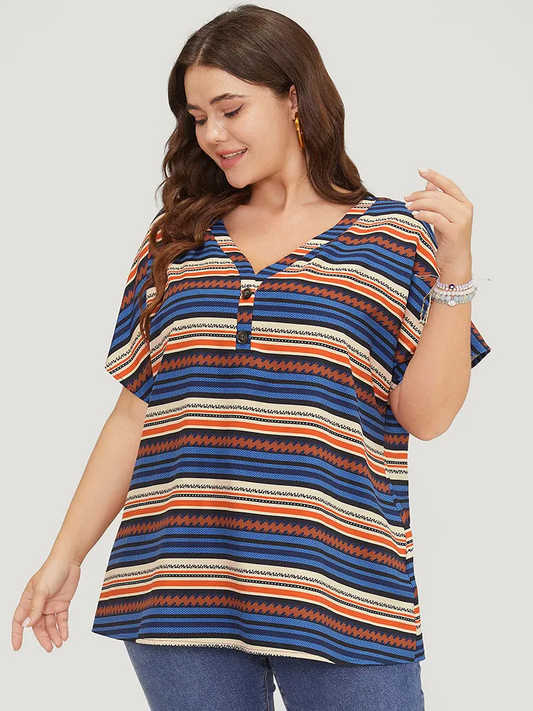 Striped Contrast Button Detail Batwing Sleeve Blouse sold by Bloomchic product image thumbnail 2