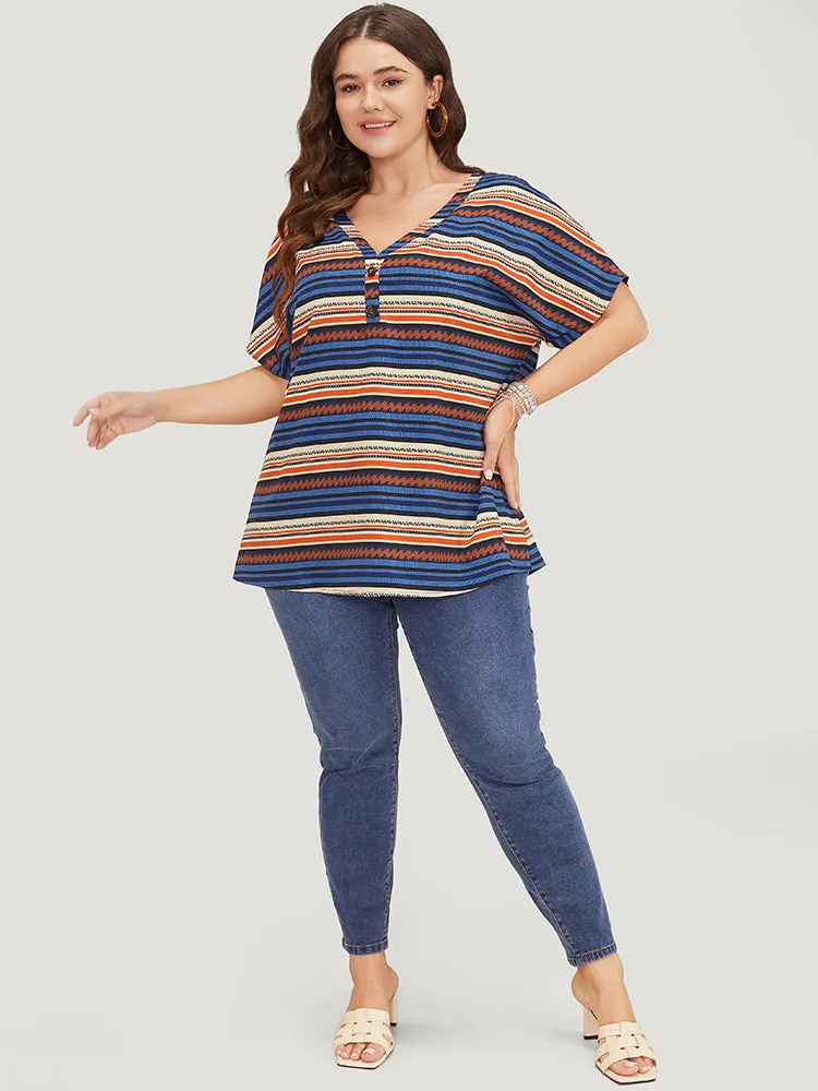 Striped Contrast Button Detail Batwing Sleeve Blouse sold by Bloomchic product image thumbnail 4