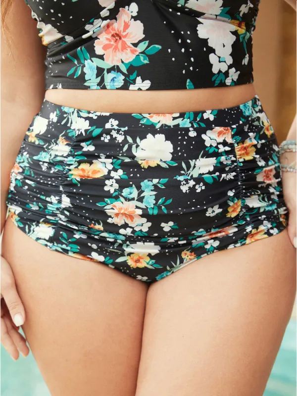 Floral Printed Ruched Detail Swim Bottom sold by Bloomchic