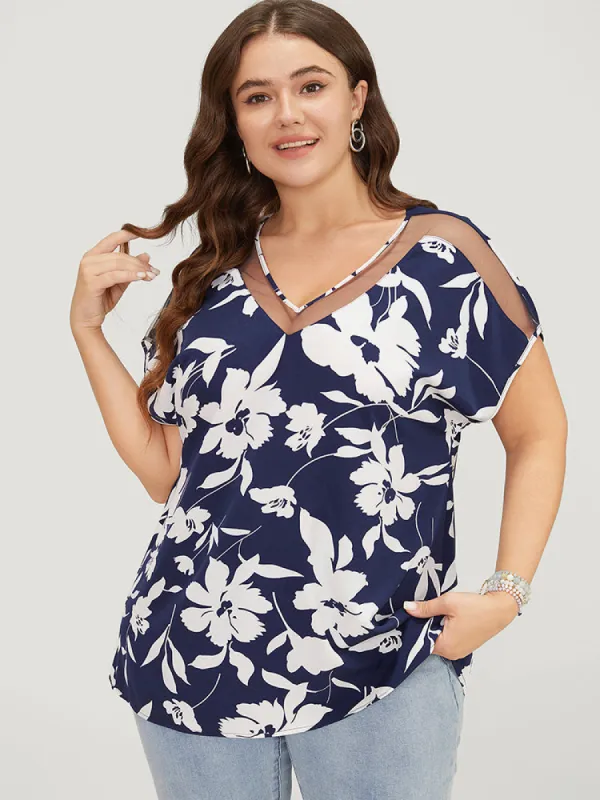 Floral Mesh Insert Dolman Sleeve Blouse sold by Bloomchic