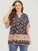 Bandana Print Notched Ruffle Sleeve Blouse sold by Bloomchic