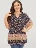 Bandana Print Notched Ruffle Sleeve Blouse sold by Bloomchic