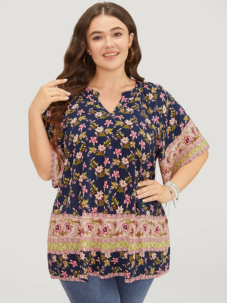 Bandana Print Notched Ruffle Sleeve Blouse sold by Bloomchic