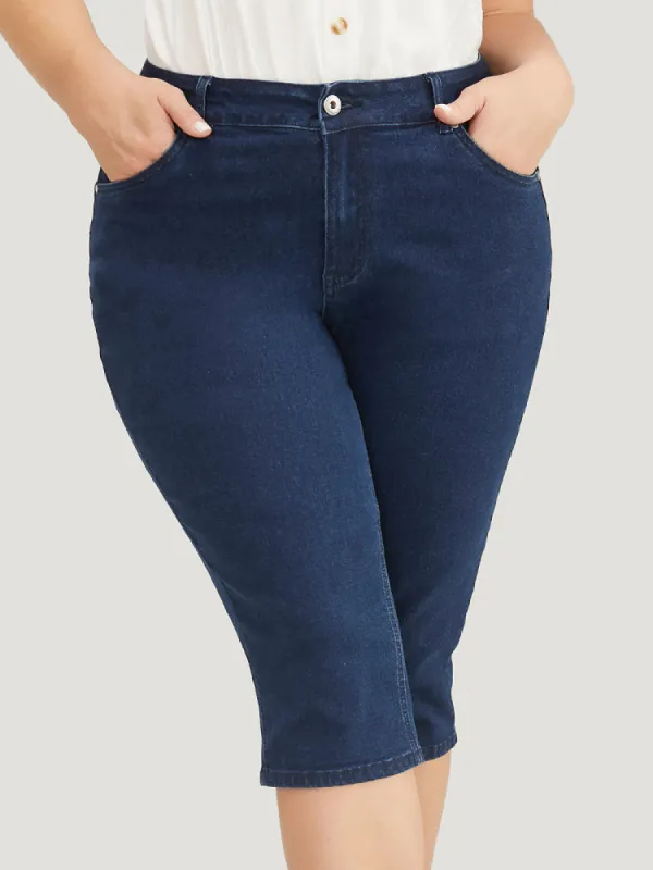 Moderately Stretchy  High Rise Knee Denim Shorts sold by Bloomchic