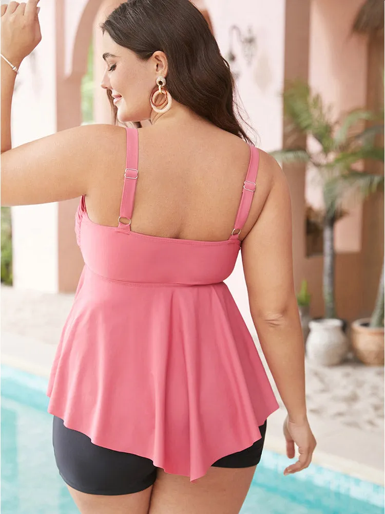 Solid A Line Crossover Asymmetrical Hem Tankini Top sold by Bloomchic product image thumbnail 2
