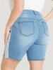 Very Stretchy High Rise Light Wash Contrast Lace Denim Shorts sold by Bloomchic