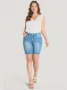 Very Stretchy High Rise Light Wash Contrast Lace Denim Shorts sold by Bloomchic