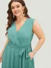 Plain Pocket Wrap Belted Laser Cut Flutter Tank Dress sold by Bloomchic