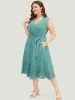 Plain Pocket Wrap Belted Laser Cut Flutter Tank Dress sold by Bloomchic