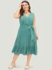 Plain Pocket Wrap Belted Laser Cut Flutter Tank Dress sold by Bloomchic