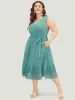 Plain Pocket Wrap Belted Laser Cut Flutter Tank Dress sold by Bloomchic