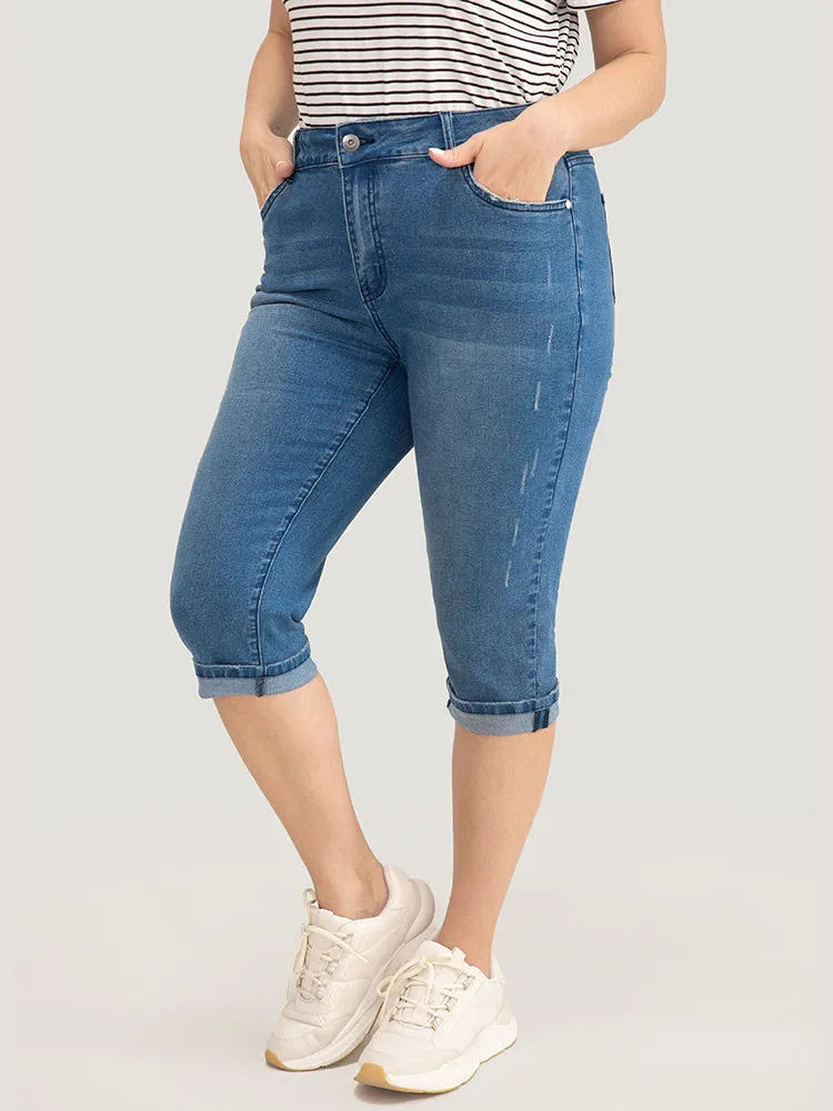 Very Stretchy Medium Wash Roll Hem Knee Denim Shorts sold by Bloomchic product image thumbnail 4