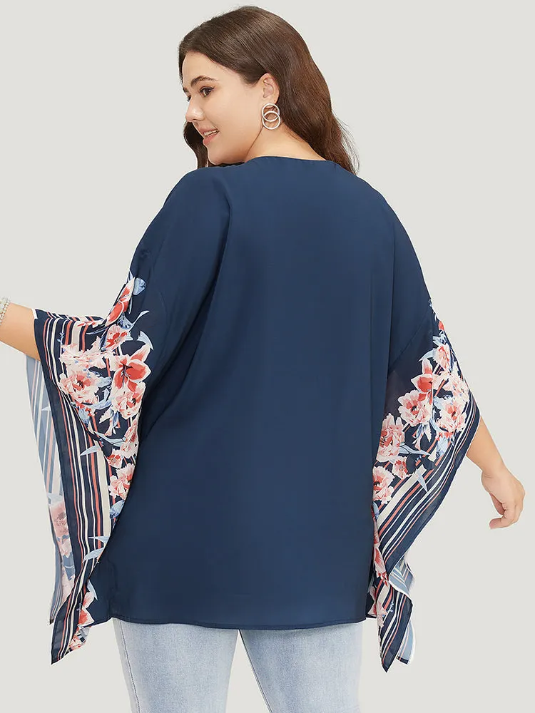 Floral Print Asymmetrical Dolman Sleeve Blouse sold by Bloomchic product image thumbnail 4