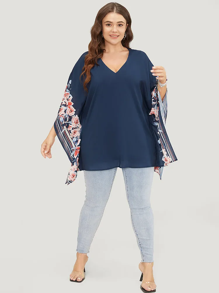 Floral Print Asymmetrical Dolman Sleeve Blouse sold by Bloomchic product image thumbnail 2