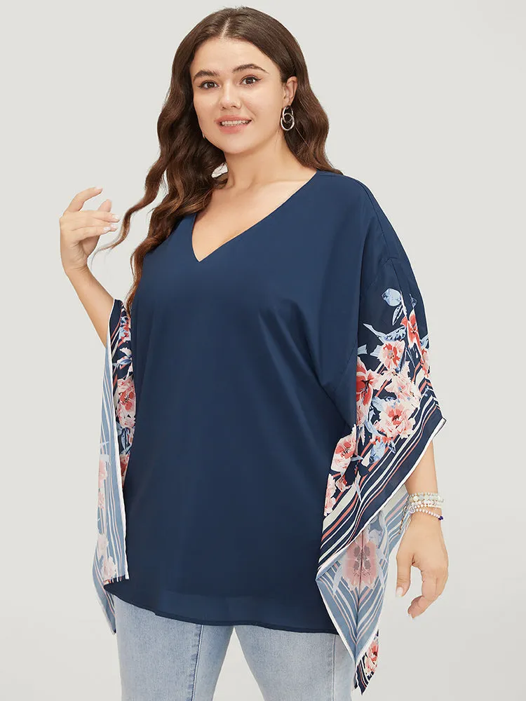 Floral Print Asymmetrical Dolman Sleeve Blouse sold by Bloomchic product image thumbnail 3