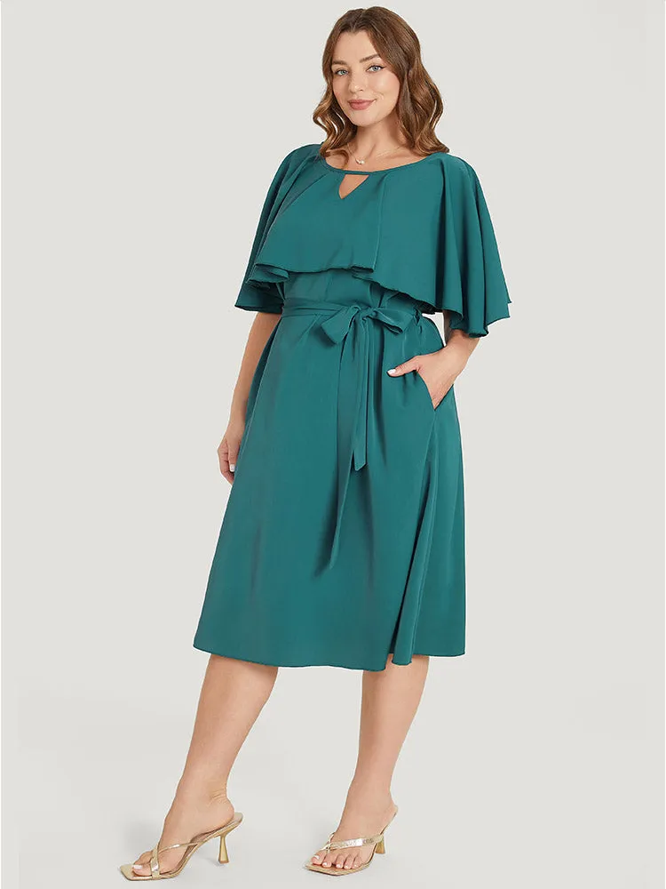 Plain Keyhole Pocket Belted Ruffles Dress sold by Bloomchic product image thumbnail 3