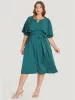 Plain Keyhole Pocket Belted Ruffles Dress sold by Bloomchic
