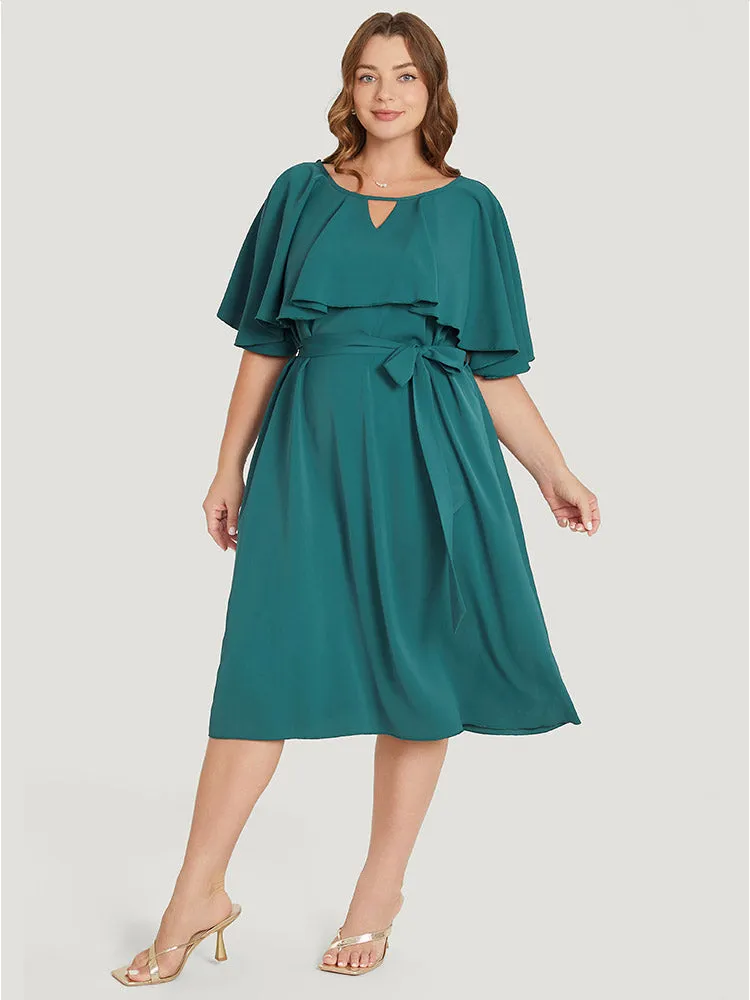 Plain Keyhole Pocket Belted Ruffles Dress sold by Bloomchic product image thumbnail 4