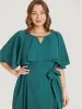 Plain Keyhole Pocket Belted Ruffles Dress sold by Bloomchic