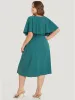 Plain Keyhole Pocket Belted Ruffles Dress sold by Bloomchic